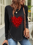 T-shirts Femmes Décontracté Printemps / Automne Coeur/cordé Boutonné Jersey Manches Longues Col Rond Droit Régulier