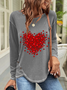 T-shirts Femmes Décontracté Printemps / Automne Coeur/cordé Boutonné Jersey Manches Longues Col Rond Droit Régulier