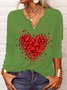 T-Chemise Décontracté Printemps Coeur/cordé Col V Quotidien Ample Jersey Manches Longues Régulier pour Femmes