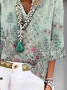 Chemises Décontracté Floral Printemps / Automne Polyester Col V Naturel Micro-élasticité Ample Manches 3/4 pour Femmes