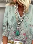Chemises Décontracté Floral Printemps / Automne Polyester Col V Naturel Micro-élasticité Ample Manches 3/4 pour Femmes