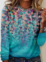 Chemisiers1 Femmes Floral Printemps / Automne Simple Micro-élasticité Coupe Régulière Manches Longues Col Rond Droit Régulier