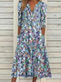 Robe chemise femme floral bohème col v décontracté demi manche