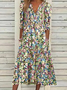 Robe chemise femme floral bohème col v décontracté demi manche
