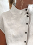 Blouses Plain Été en Lin Col Montant Naturel Aucune élasticité Régulier Régulier T.-N.-L. pour Femmes