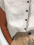 Blouses Plain Été en Lin Col Montant Naturel Aucune élasticité Régulier Régulier T.-N.-L. pour Femmes