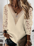 Tops Décontracté Plain Printemps Col V Micro-élasticité Ample Manches Longues Droit Régulier pour Femmes