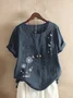 Blouse / Top Bleu Marine Imprimé Floral Décontracté
