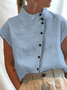 Blouses Plain Été en Lin Col Montant Naturel Aucune élasticité Régulier Régulier T.-N.-L. pour Femmes