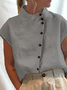 Blouses Plain Été en Lin Col Montant Naturel Aucune élasticité Régulier Régulier T.-N.-L. pour Femmes