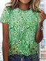 T-shirts Femmes Décontracté Floral Été Micro-élasticité Ample Jersey Col Rond Régulier Régulier