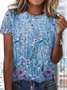 T-shirts Femmes Décontracté Floral Été Micro-élasticité Ample Jersey Col Rond Régulier Régulier
