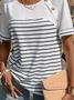 T-shirts Rayé Décontracté Été Micro-élasticité Jersey Manches Courtes Col Rond Régulier Droit pour Femmes