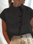 Blouses Plain Été en Lin Col Montant Naturel Aucune élasticité Régulier Régulier T.-N.-L. pour Femmes
