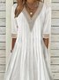 Robes Décontracté Plain Été Ample Dentelle Coton Et Lin Demi Manche Trapèze CC pour Femmes