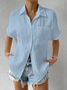 Blouses Femmes Décontracté Plain Été Polyester Boutonné Quotidien Manches Courtes Régulier CE