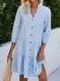 Robes Décontracté Été Plaid Polyester Col Montant Micro-élasticité Ample Standard Tunique pour Femmes