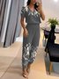 Deux Pièces Ensembles Décontracté Été Floral Motif Col V Ample Jersey Top Avec Pantalons Droit Régulier pour Femmes