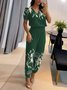 Deux Pièces Ensembles Décontracté Été Floral Motif Col V Ample Jersey Top Avec Pantalons Droit Régulier pour Femmes