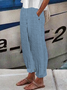 Pantalons Femmes Toutes Les Saisons en Lin Classique Géométrie Boutonné Ample Bande Élastique Polyester Coton Pantalon navet Régulier