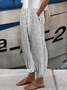 Pantalons Femmes Toutes Les Saisons en Lin Classique Géométrie Boutonné Ample Bande Élastique Polyester Coton Pantalon navet Régulier