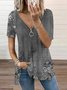 Chemises Femmes Décontracté Floral Été Col V Zip Micro-élasticité Ample Jersey RS