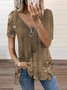 Chemises Femmes Décontracté Floral Été Col V Zip Micro-élasticité Ample Jersey RS