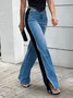 Jeans Bloc de Couleur Toutes Les Saisons Urbain Quotidien Taille Moyenne Pantalon droit Toile de Jean Long Droit pour Femmes