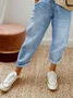 Pantalons Femmes Décontracté Plain Toutes Les Saisons Déchiré Ample Pantalon droit Toile de Jean Droit Régulier