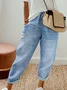 Pantalons Femmes Décontracté Plain Toutes Les Saisons Déchiré Ample Pantalon droit Toile de Jean Droit Régulier