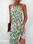 Robe d'été de grande taille caraco attaché au cou floral sans manches bleu