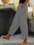 Pantalons Femmes Plain Toutes Les Saisons en Lin Naturel Bande Élastique Pantalon navet Ligne T Régulier T.-N.-L.