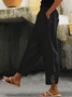 Pantalons Femmes Plain Toutes Les Saisons en Lin Naturel Bande Élastique Pantalon navet Ligne T Régulier T.-N.-L.