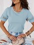 Chemises Femmes Décontracté Plain Été Ample Dentelle Manches Courtes Col Rond Régulier Élasticité moyenne