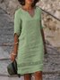 Robes Femmes Plain Été en Lin Naturel Ample Entaillé Trapèze Régulier Non