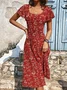 Robes Floral Été Élégant Polyester Micro-élasticité Manches Courtes Ligne X Non ré pour Femmes