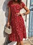 Robes Floral Été Élégant Polyester Micro-élasticité Manches Courtes Ligne X Non ré pour Femmes