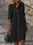 Robes Décontracté Plain Printemps / Automne Ample Mi-longue Boutons Manches 3/4 Régulier Robe Chemise pour Femmes