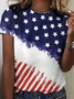 T-shirts Décontracté Été Drapeau des États-Unis Aucune élasticité Quotidien Manches Courtes Col Rond Régulier Droit pour Femmes