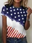 T-shirts Décontracté Été Drapeau des États-Unis Aucune élasticité Quotidien Manches Courtes Col Rond Régulier Droit pour Femmes