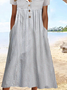 Femmes Rayé Blanc Entaillé Confortable Boucle Robe Mi-Longue Vacances
