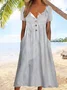 Femmes Rayé Blanc Entaillé Confortable Boucle Robe Mi-Longue Vacances