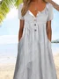Femmes Rayé Blanc Entaillé Confortable Boucle Robe Mi-Longue Vacances