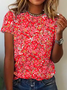de Grande Taille Floral Décontracté Col Rond Manches Courtes T-shirt