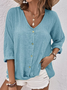 Blouses Femmes Plain Printemps / Automne en Lin Col V Aucune élasticité Ample Manches 3/4 Droit Régulier