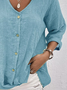 Blouses Femmes Plain Printemps / Automne en Lin Col V Aucune élasticité Ample Manches 3/4 Droit Régulier