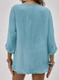 Blouses Femmes Plain Printemps / Automne en Lin Col V Aucune élasticité Ample Manches 3/4 Droit Régulier