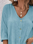 Blouses Femmes Plain Printemps / Automne en Lin Col V Aucune élasticité Ample Manches 3/4 Droit Régulier