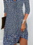 Femmes Abstrait Graphique Bleu Col V Confortable Robe Mi-Longue Décontracté