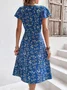 Robes Floral Été Élégant Polyester Micro-élasticité Manches Courtes Ligne X Non ré pour Femmes